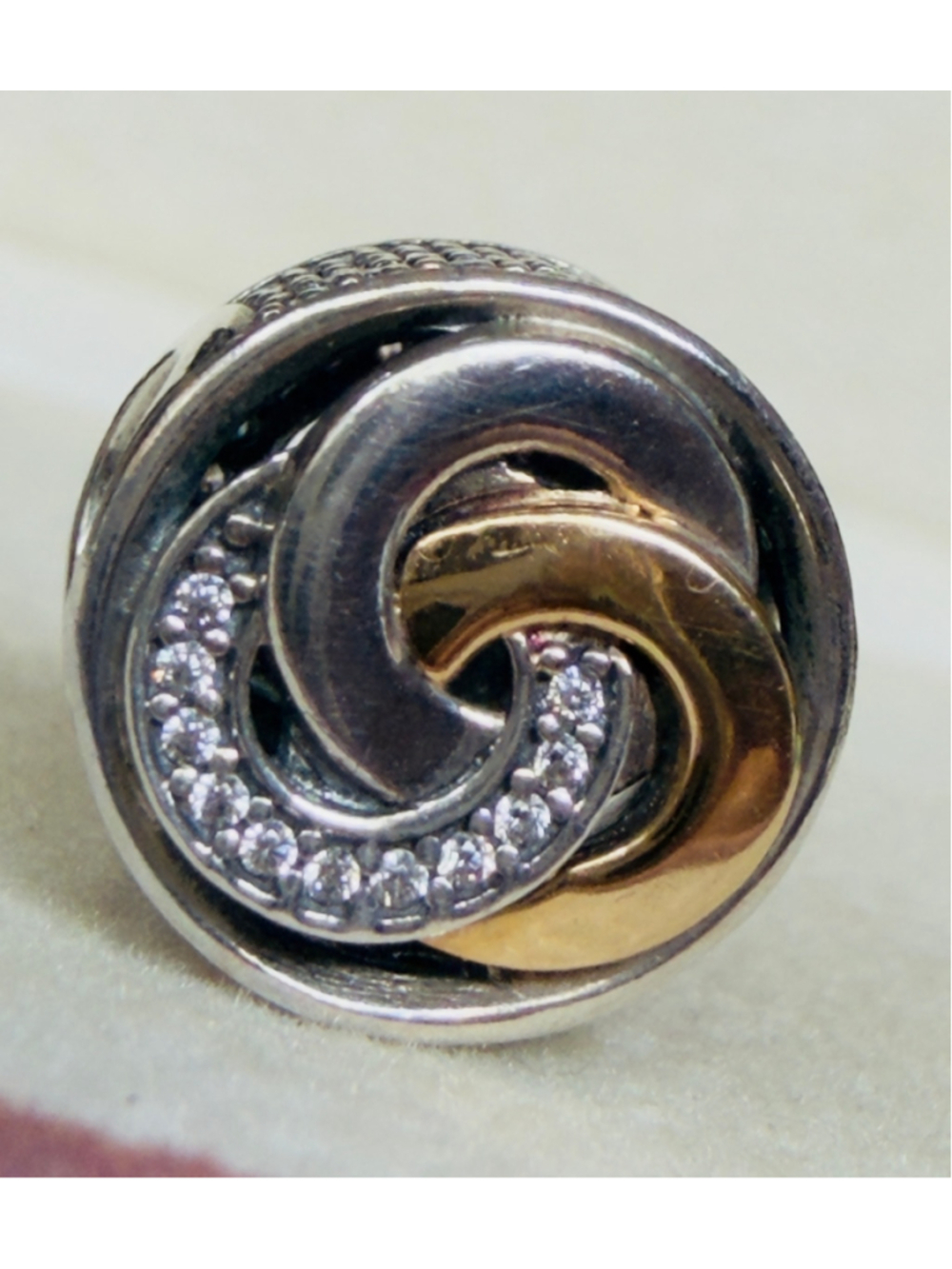 Pandora Sterling Silver & 14K Gold Interlinked Circles CZ Charm 792090CZ